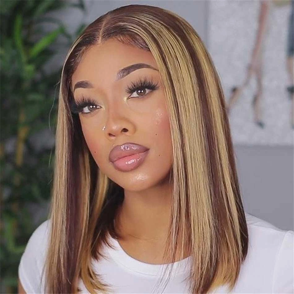 Tuneful Glueless Highlight Bob Wigs Colored Human Hair Straight Frontal Closure Wig