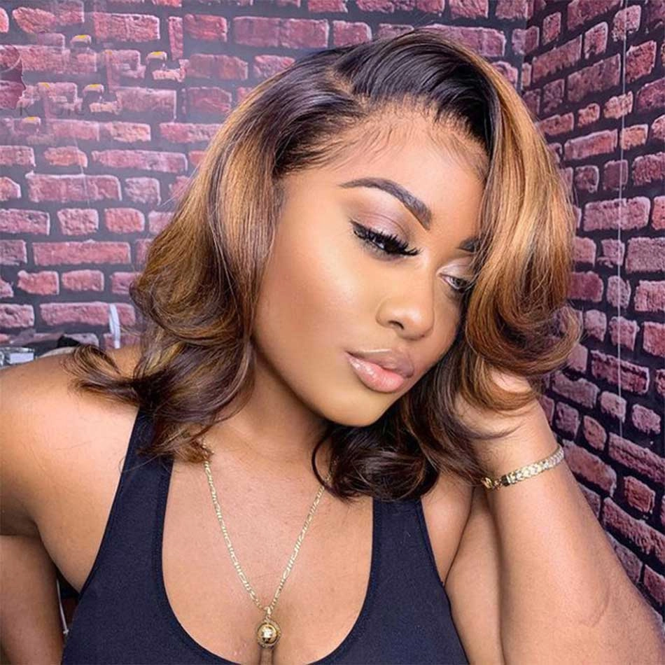 Tuneful Glueless Highlight Body Wave Wavy Bob Wigs Colored Human Hair Frontal Closure Bob Wig