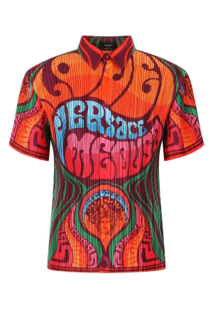 Versace Graphic Printed Short Sleeved Pleated Shirt