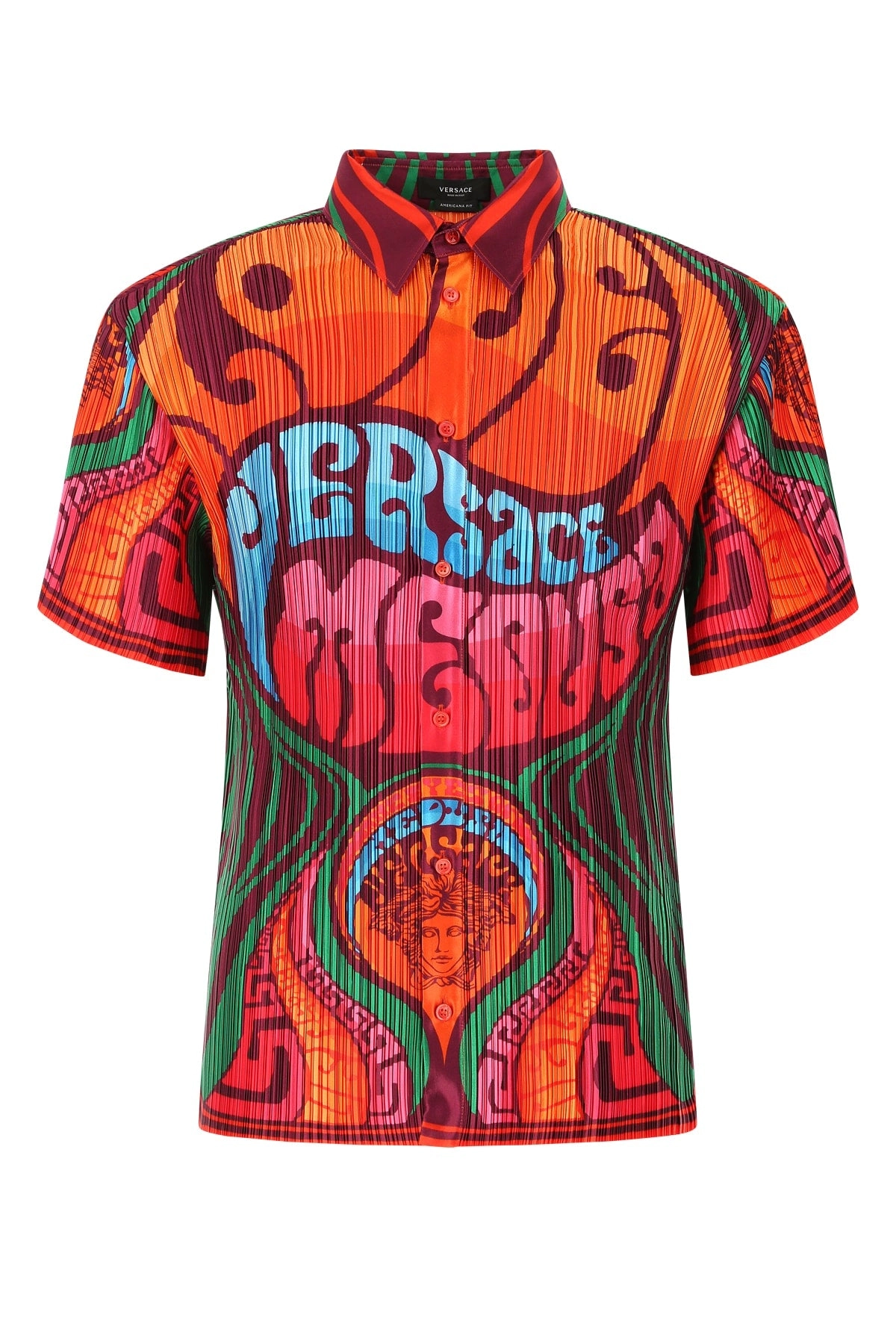 Versace Graphic Printed Short Sleeved Pleated Shirt