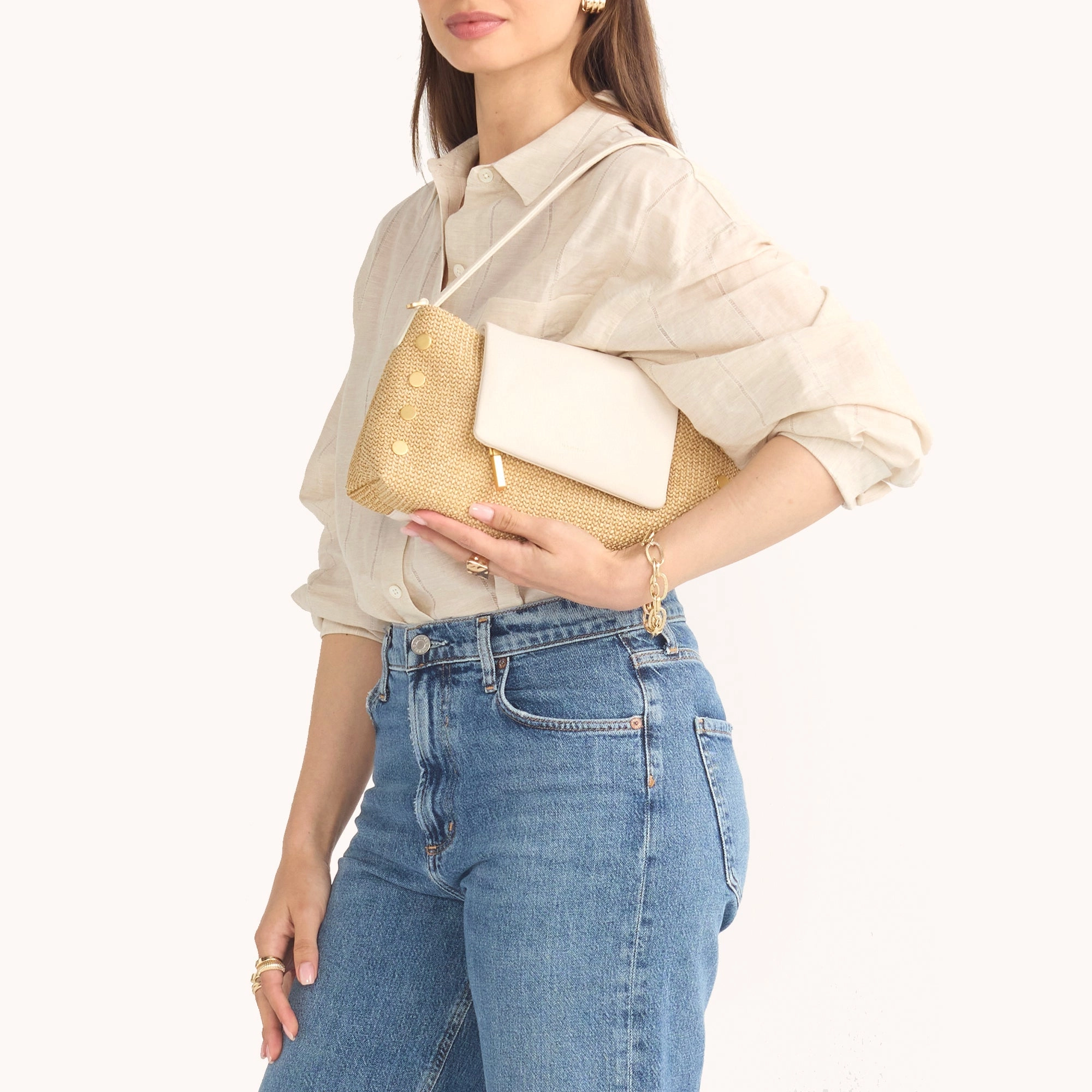 VIP Satchel | Calla Lily White Raffia/Brushed Gold