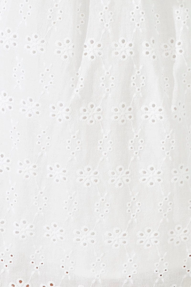 White Fit and Flare Dress Short Sleeve Broderie
