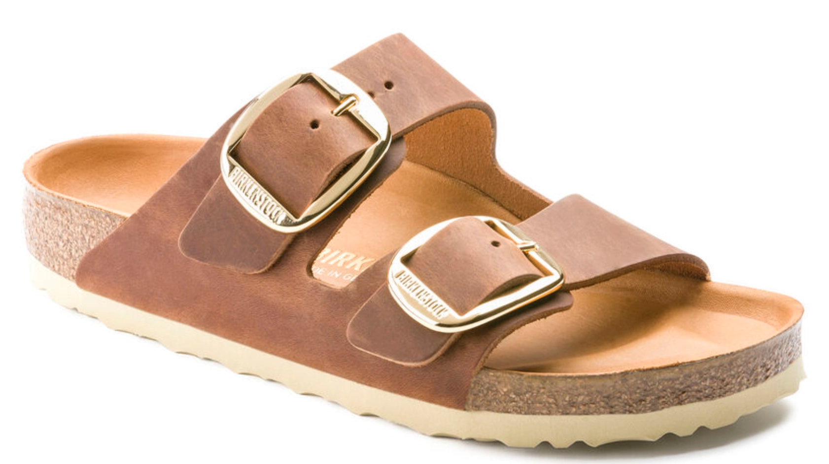 Womens Birkenstock Arizona Big Buckle Oiled Leather Sandals Cognac