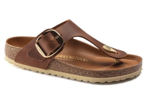 Womens Birkenstock Gizeh Big Buckle Oiled Leather Sandals Cognac