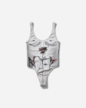 Women's “Tattoo Roses” Swimsuit Ecru