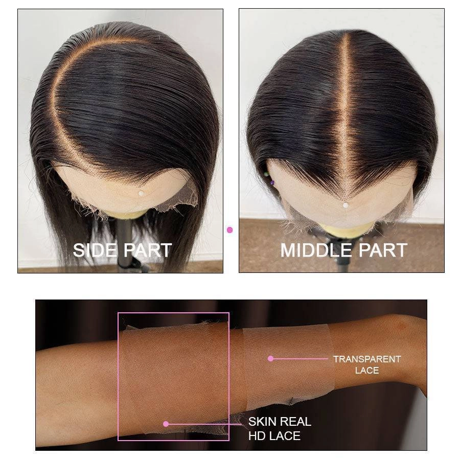 WOWANGEL Elegant Wave 13x6 SKINLIKE Real HD Lace Front Bob Wigs Side Part