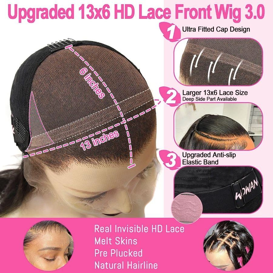 WOWANGEL Elegant Wave 13x6 SKINLIKE Real HD Lace Front Bob Wigs Side Part